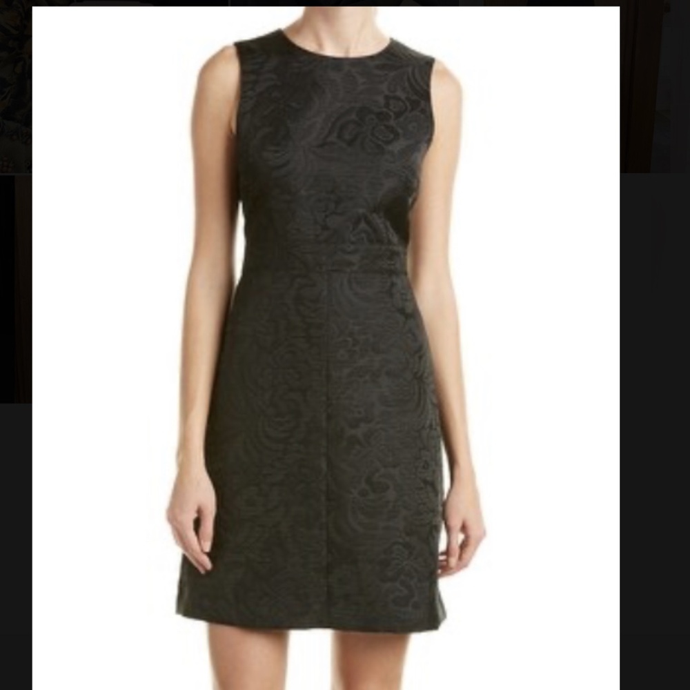 Theory Aster Jacquard Reneid Sheath Black Sleeveless Dress Women's Size 6